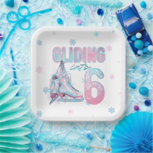 "Gliding into" 6th birthday skating party Paper Plate