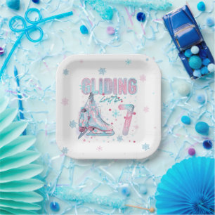 "Gliding into" 7th birthday skating party Paper Plate