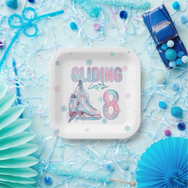 "Gliding into" 8th birthday skating party Paper Plate (Party)