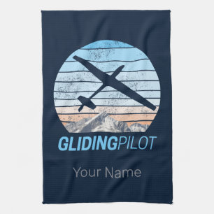 Gliding Pilot Vintage Aviator Sunset Aeroplane Tea Towel