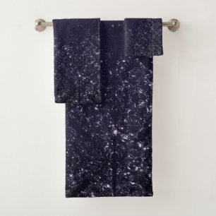 Glimmering Indigo Grunge Midnight Purple Damask Bath Towel Set