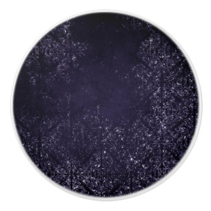 Glimmering Indigo Grunge   Midnight Purple Damask Ceramic Knob