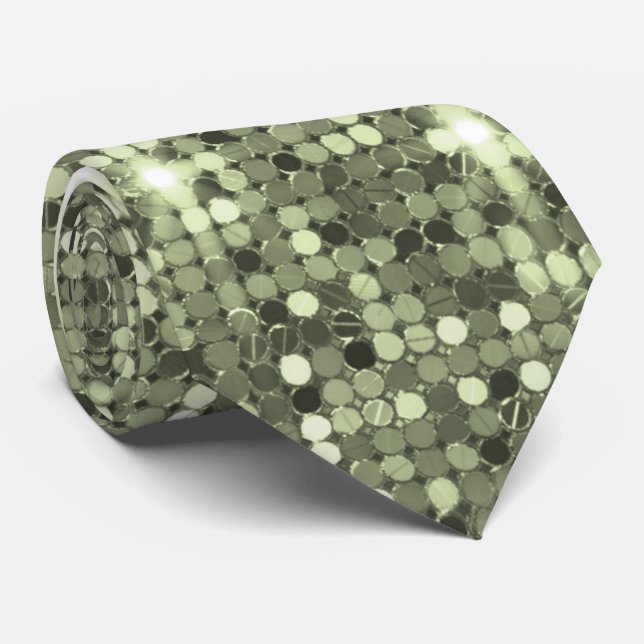 Glimmering Olive Green Sequin Sparkle Neck Tie (Rolled)