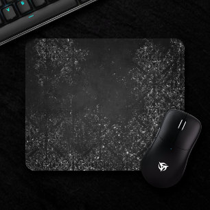 Glimmering Onyx Grunge   Black Silver Glam Damask Mouse Pad