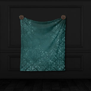 Glimmering Teal Grunge   Rich Green Glam Damask Fleece Blanket