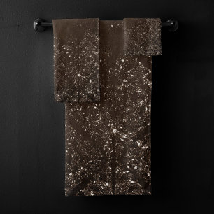 Glimmery Bronze Grunge Rich Brown Glam Damask Bath Towel Set