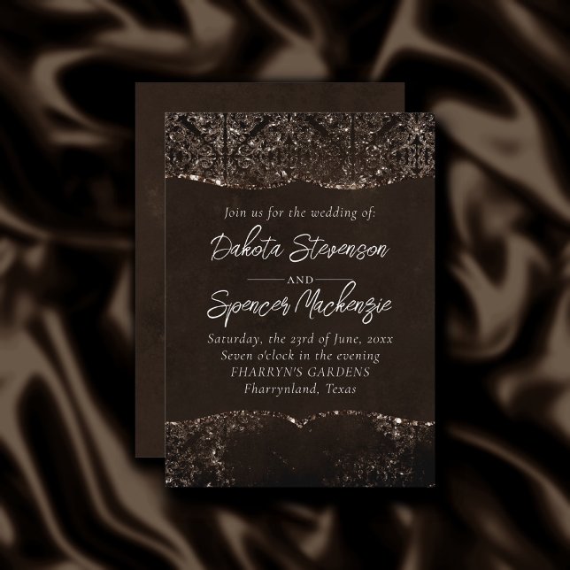 Glimmery Bronze Grunge | Rich Brown Glam Damask Invitation (Creator Uploaded)
