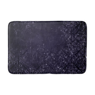 Glimmery Indigo Grunge   Midnight Purple Damask Bath Mat