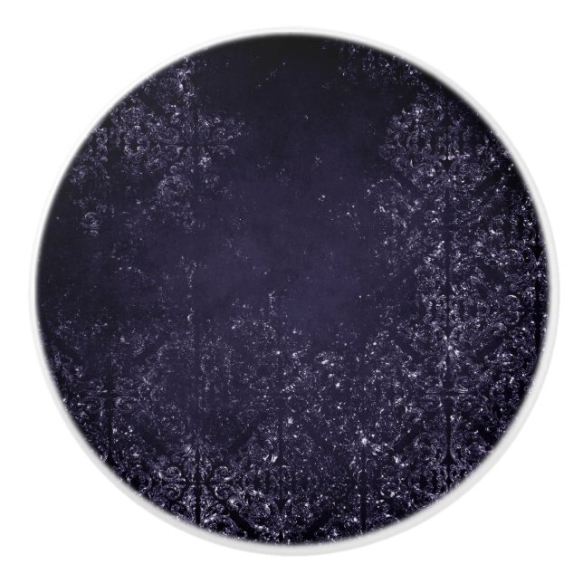 Glimmery Indigo Grunge | Midnight Purple Damask Ceramic Knob (Front)