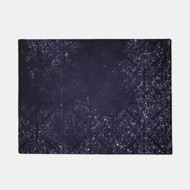 Glimmery Indigo Grunge | Midnight Purple Damask Doormat (Front)