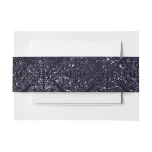 Glimmery Indigo Grunge Midnight Purple Damask Invitation Belly Band