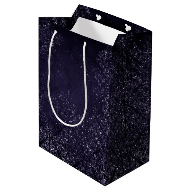 Glimmery Indigo Grunge | Midnight Purple Damask Medium Gift Bag (Back Angled)