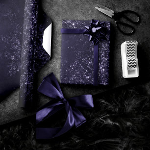 Glimmery Indigo Grunge   Midnight Purple Damask Wrapping Paper