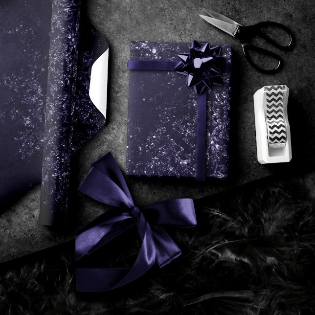 Glimmery Indigo Grunge | Midnight Purple Damask Wrapping Paper (Creator Uploaded)