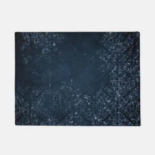 Glimmery Navy Grunge   Dark Sapphire Blue Damask Doormat