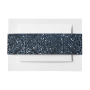 Glimmery Navy Grunge   Dark Sapphire Blue Damask Invitation Belly Band