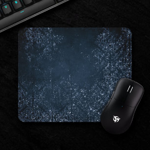Glimmery Navy Grunge   Dark Sapphire Blue Damask Mouse Pad