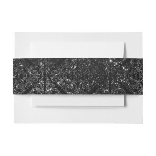 Glimmery Onyx Grunge   Silvery Black Glam Damask Invitation Belly Band