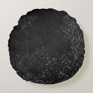 Glimmery Onyx Grunge   Silvery Black Glam Damask Round Cushion