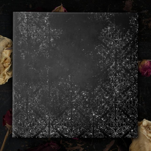 Glimmery Onyx Grunge | Silvery Black Glam Damask Tile (Creator Uploaded)