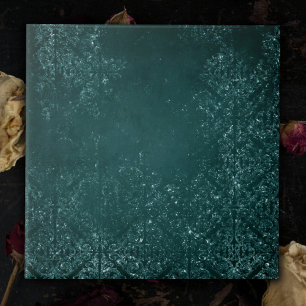 Glimmery Teal Grunge   Rich Dark Green Glam Damask Tile