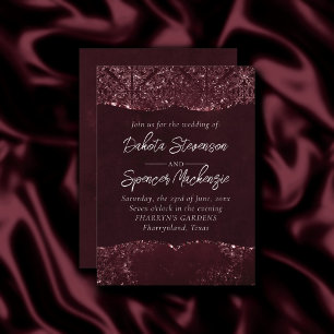 Glimmery Wine Grunge   Sangria Bordeaux Damask Invitation