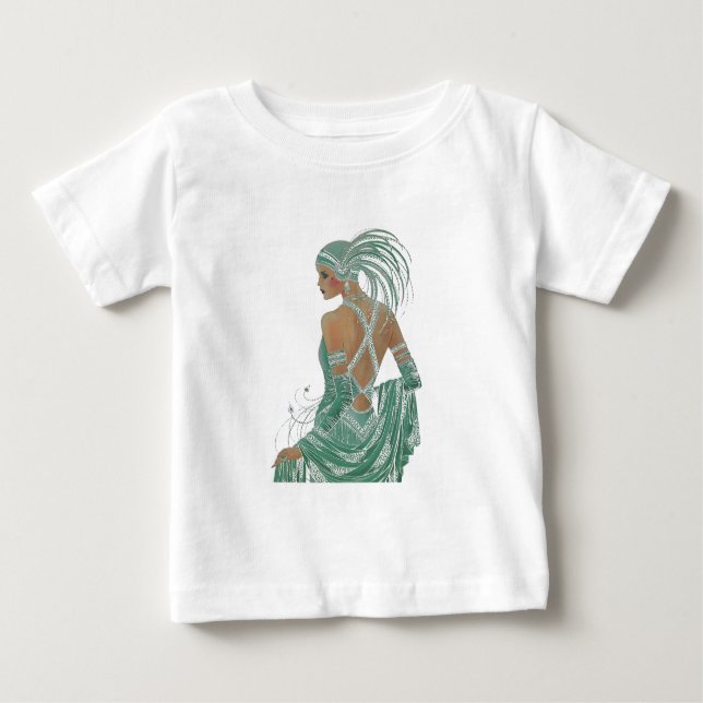 Glimpse of Elegance: Green Backless Dress Design Baby T-Shirt (Front)