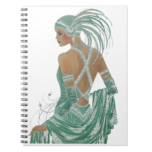 Glimpse of Elegance: Green Backless Dress Design Spiral Notebook