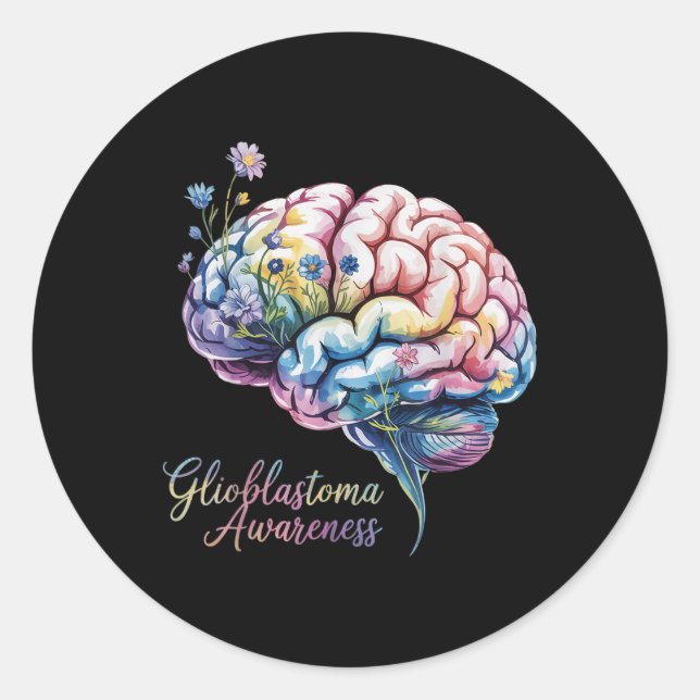 Glioblastoma Awareness Floral Brain Brain Cancer S Classic Round Sticker (Front)