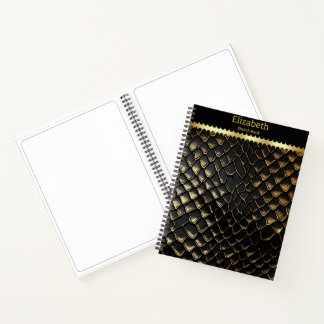 Glistening black and gold snake skin notebook