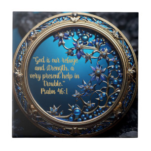 Glistening Blue With Gold Bible Verse Customisable Tile