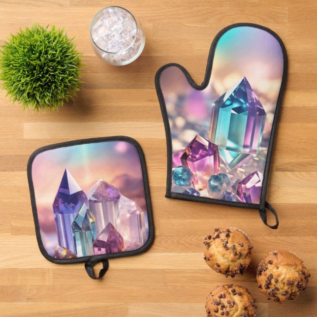 Glistening Pastel Crystals Oven Mitt & Pot Holder Set (Top Down)