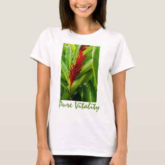 Glistening Red Ginger Flower and Rain-Kissed Leave T-Shirt