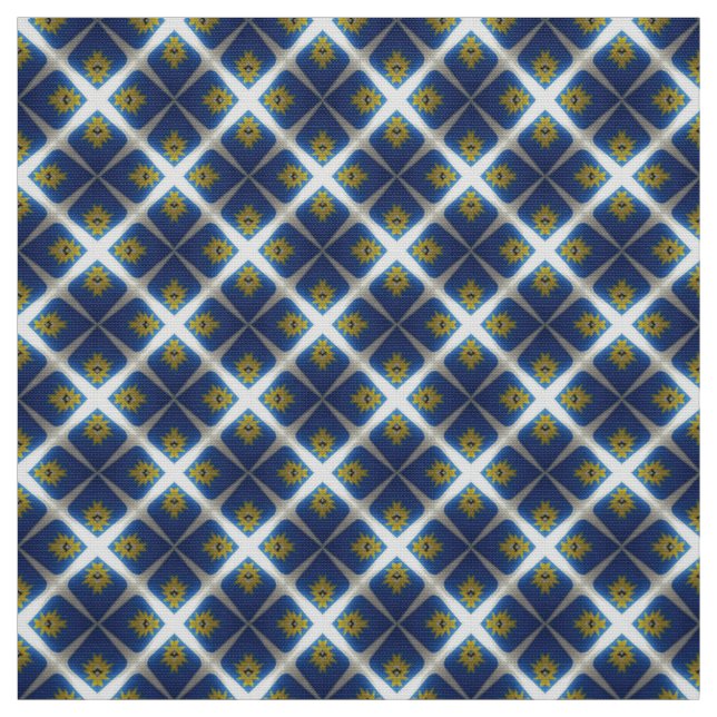Glitch2 Midnight Blue White tile pattern fabric (Swatch)