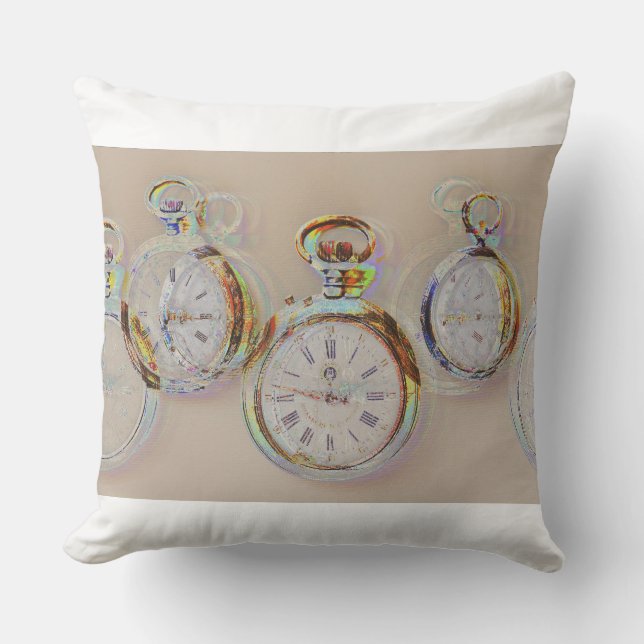 GLITCH ART of antique clocks on cushion (Front)