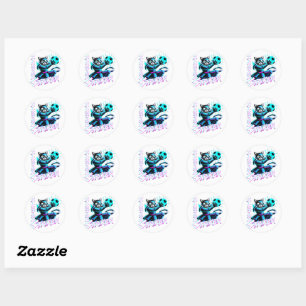 Glitch Art Samurai Striker Cat for gaming console Classic Round Sticker