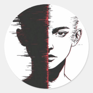 Glitch Face Design – Cyberpunk Split Identity Art Classic Round Sticker