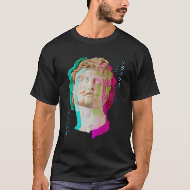 Glitch Greek Statue Wave Synthwave Vaporwave Aesth T-Shirt (Front)