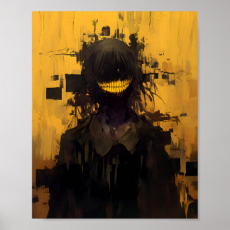 Glitch Horror Smile - Dark Surrealist Yellow Poster