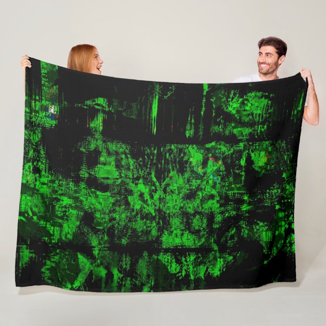 GLITCH in GREEN Fleece Blanket (In Situ)