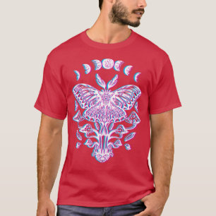 Glitch Lunar Luna Moth Moon Phases Mushrooms T-Shirt