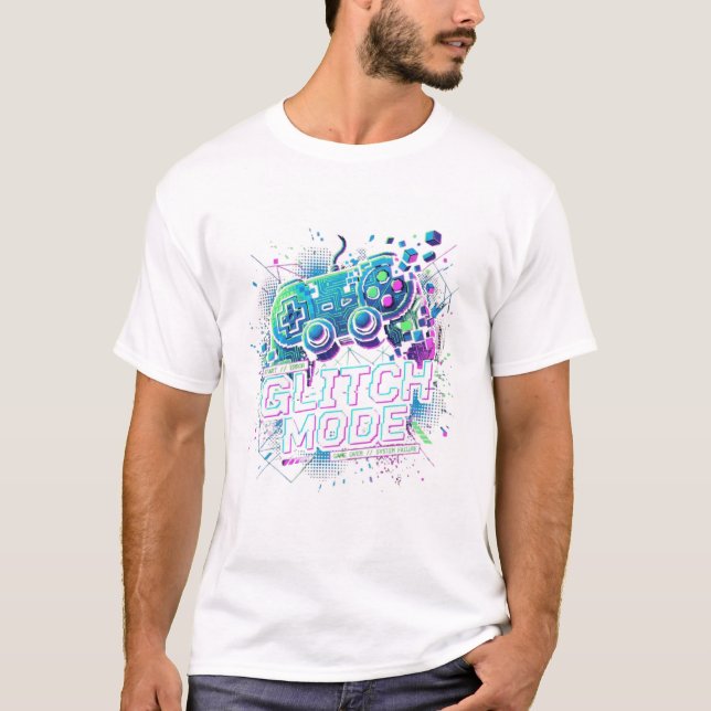 Glitch Mode Gamer T-Shirt | Retro Arcade & System  (Front)