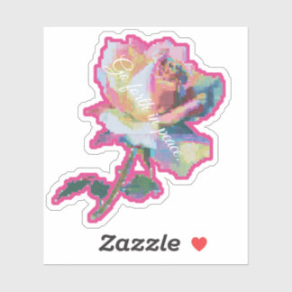 Glitch Pixel Pink Flower Sticker Design