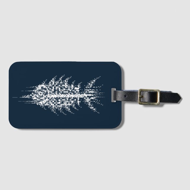 Glitch Pixel White Fish Luggage Tag (Front Horizontal)