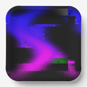 Glitch Plasma Black Paper Plate