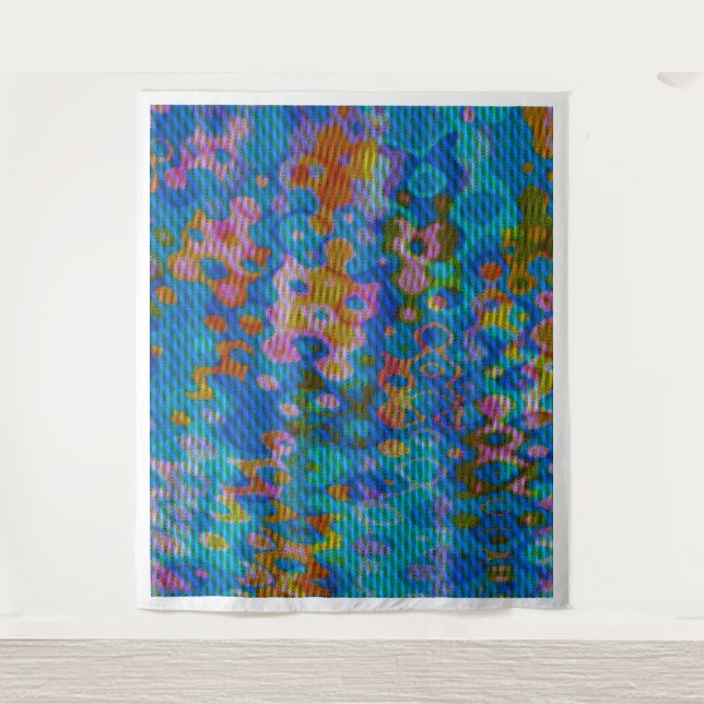 Glitch Wave Interference | Psychedelic Op Art Tapestry (Front)