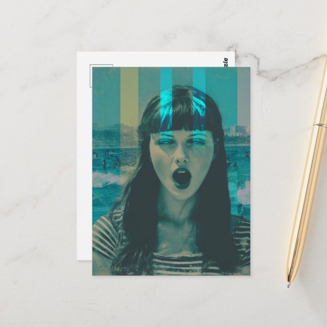 Glitch Woman at the Beach Postcard (Front/Back In Situ)