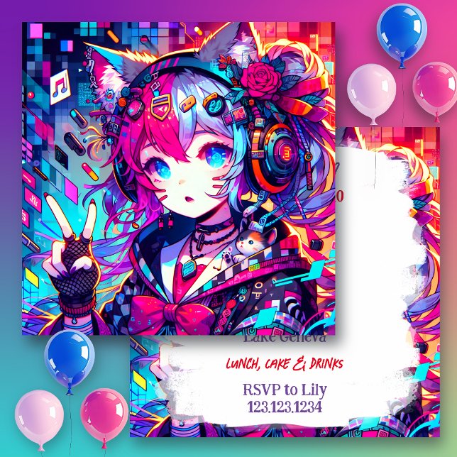 Glitchcore Colourful Anime Artwork Birthday Invitation (Creator Uploaded)