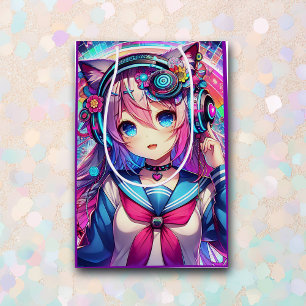 Glitchcore Colourful Anime Girl Artwork Birthday Medium Gift Bag