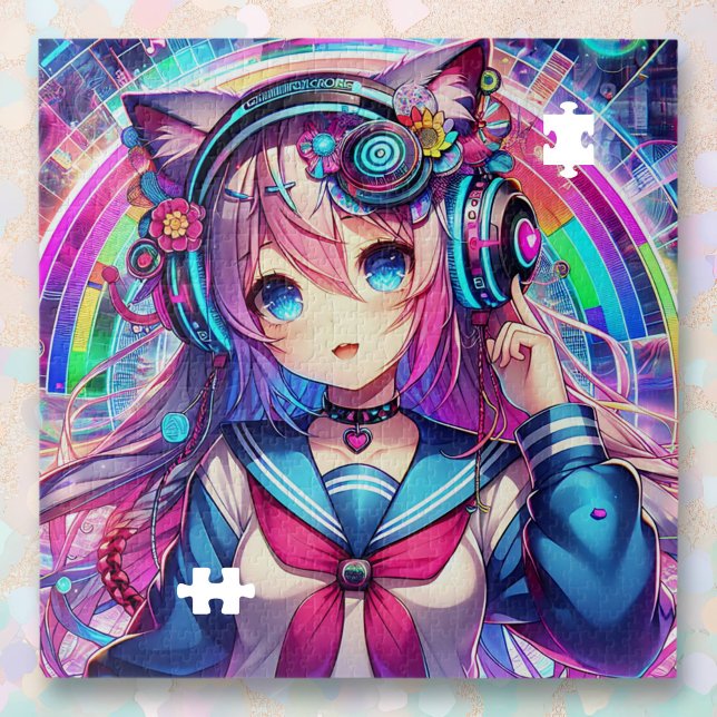 Glitchcore Colourful Anime Girl Artwork  Jigsaw Puzzle (Creator Uploaded)